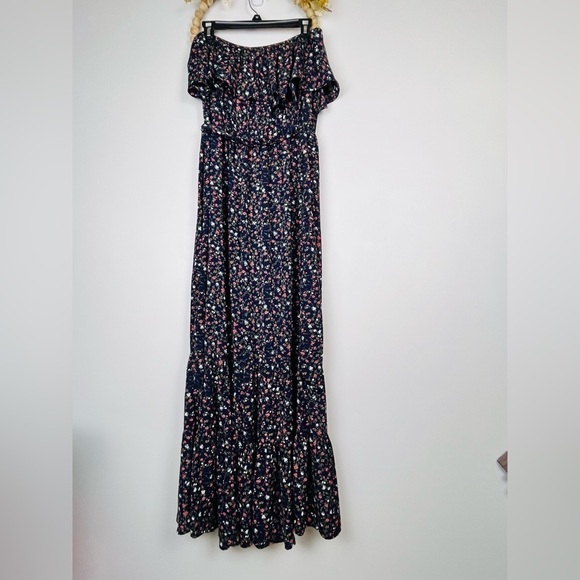 UMGEE USA FLORAL FALL OFF THE SHOULDER Navy jumpsuits Jumper SIZE M - Picture 9 of 9